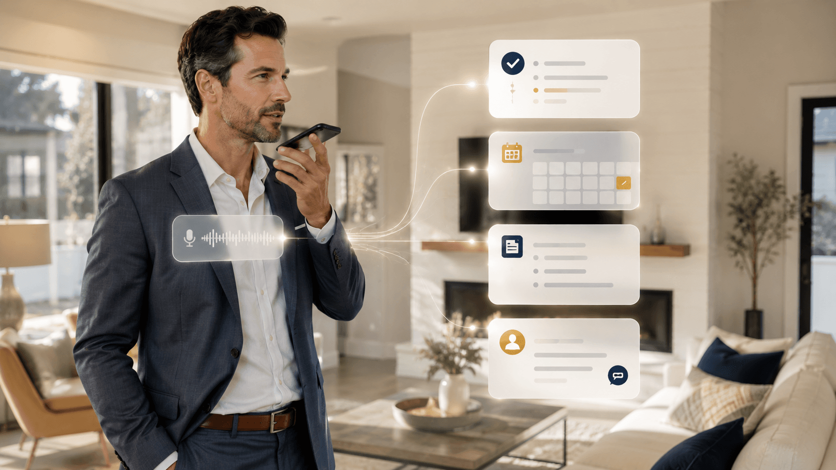 Agent leaving a showing and recording a voice note while relationship memory updates.